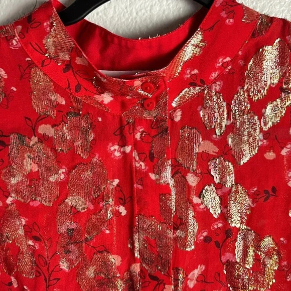 ba&sh Silk and Metallic Quarter Sleeve Button Up Blouse - Picture 4 of 13